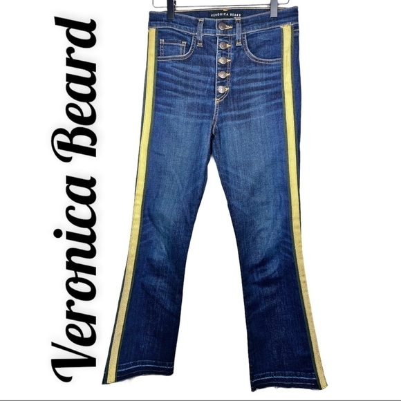 VERONICA BEARD Carolyn 10โ Baby Boot Metallic Gold Stripe Jeans, Size 25 - Picture 2 of 15
